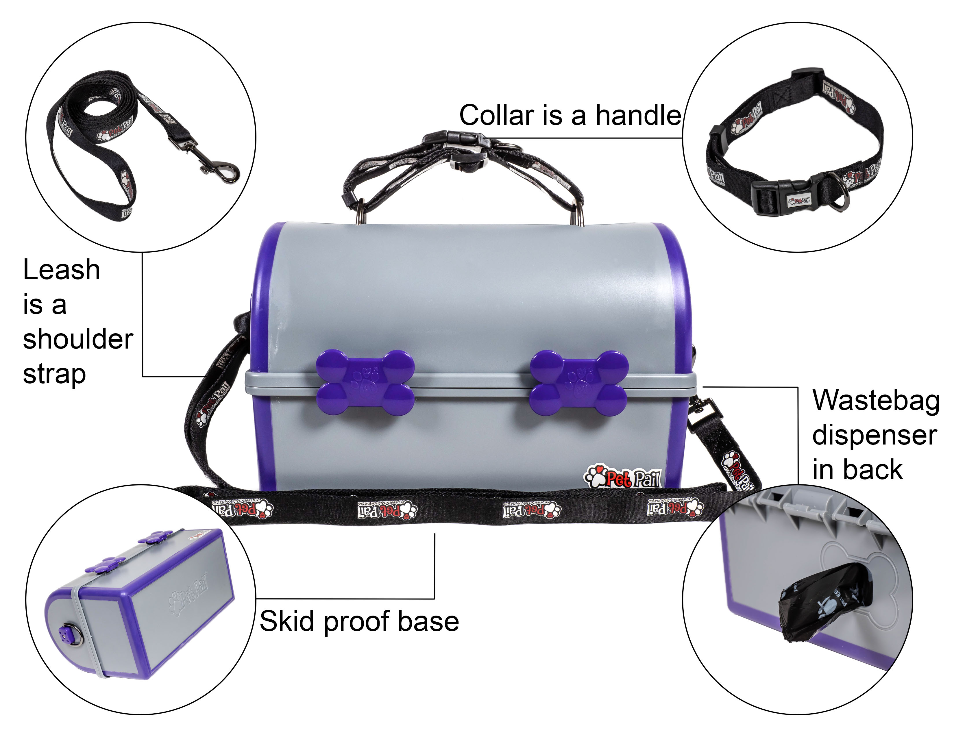 My Pet Pail® | All in One Travel Dog Bowl |  Purple & Grey