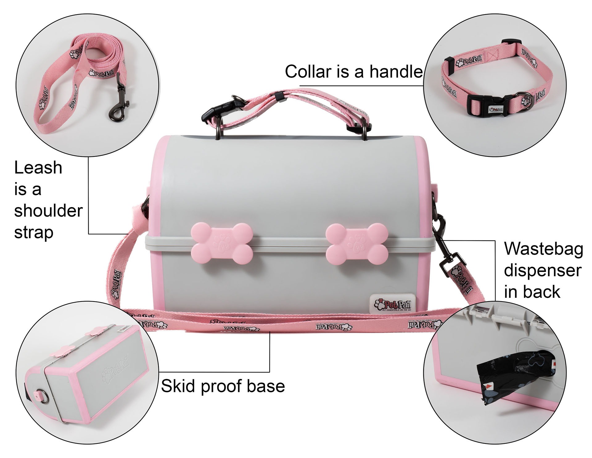 My Pet Pail® | All in One Travel Dog Bowl | Pink & Grey